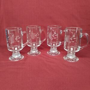 Princess House Heritage Irish Coffee Mugs Set 4 Crystal Etched Glass - Scratch